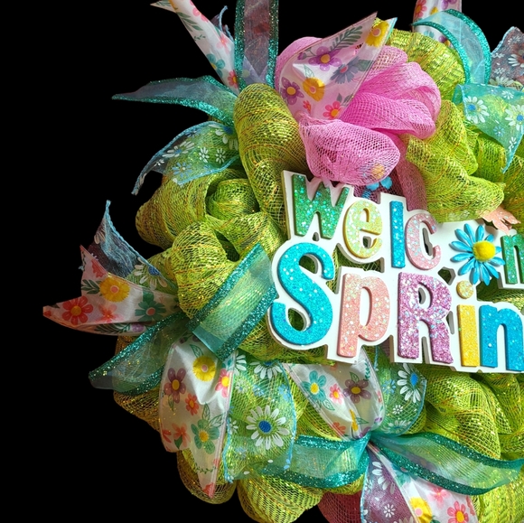 HANDMADE WELCOME SPRING DECO MESH WREATH - Picture 4 of 4